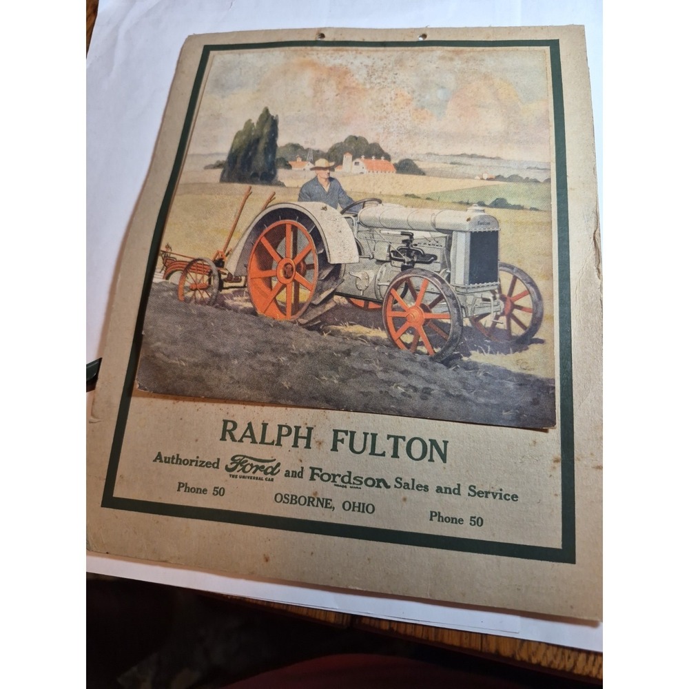 RALPH FULTON FORDSON TRACTOR CALENDAR AND PARTS LIST VINTAGE 100 Years Old! 1926